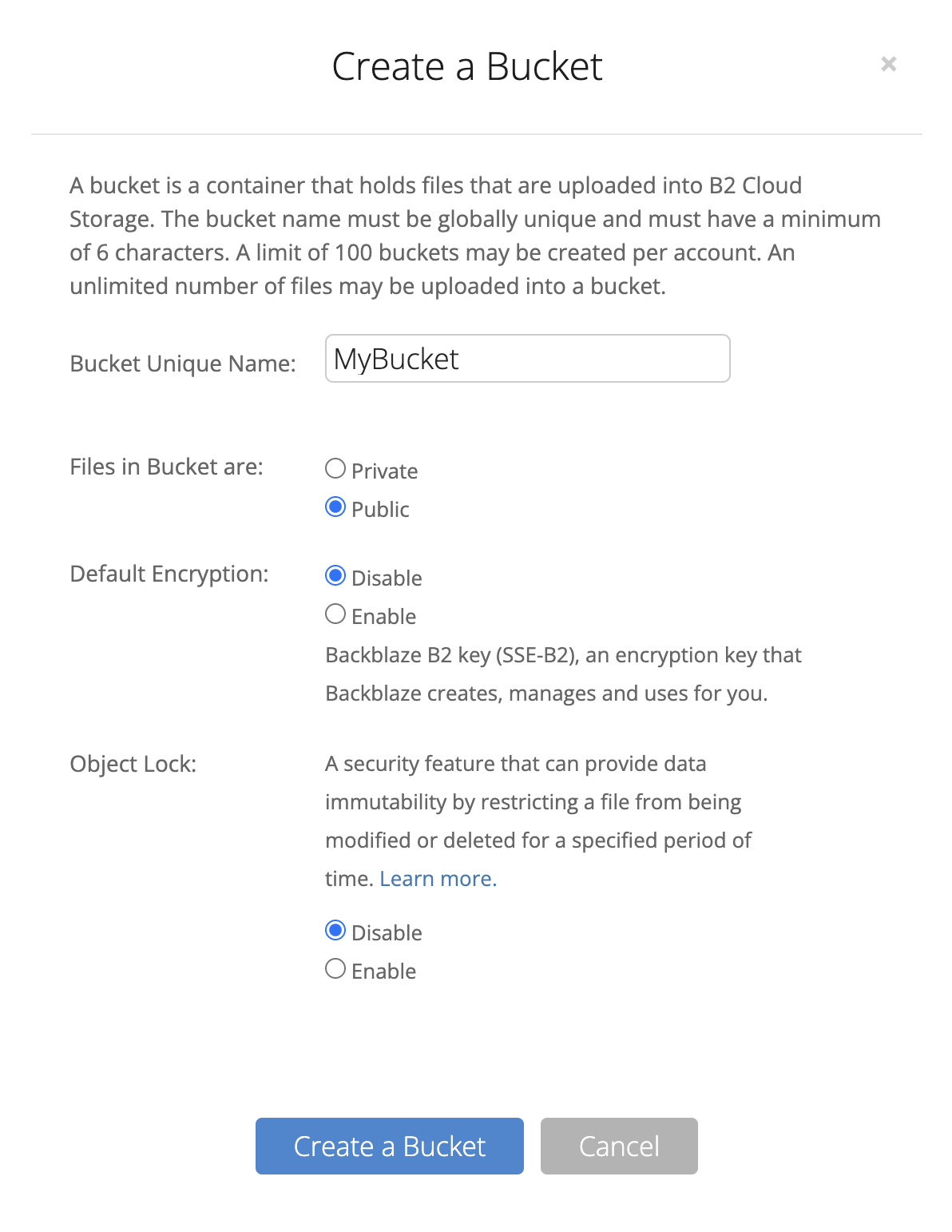New Bucket Details New Bucket Details