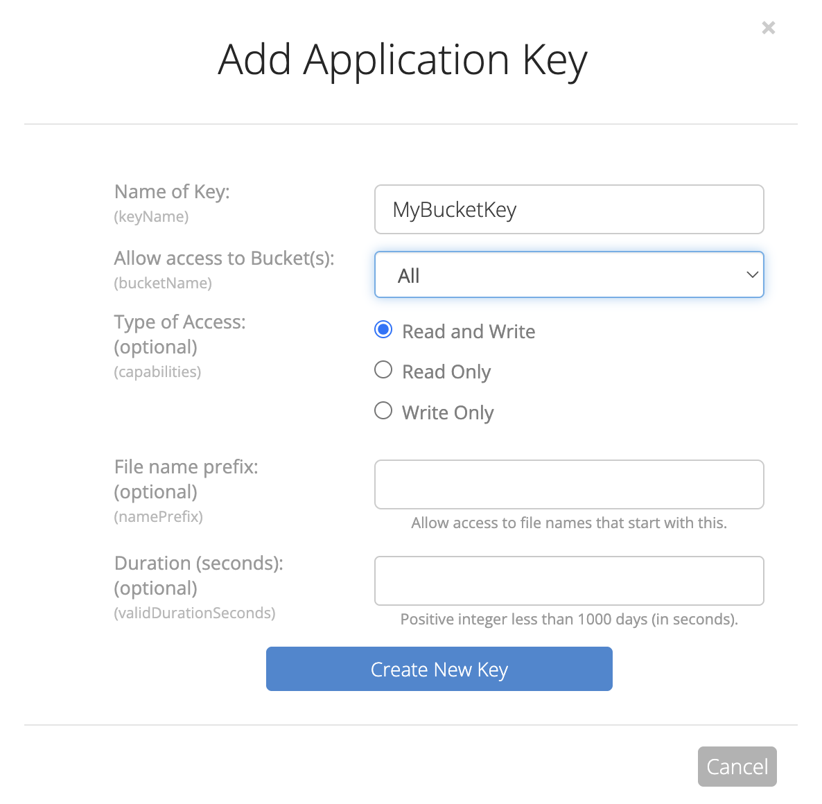 Create Application Key Create Application Key